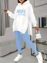 Casual Two-piece Set Letter Print Kangaroo Pocket Hoodie & Solid Skinny Leggings Outfits Women's Clothing