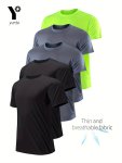 5 Pcs Breathable Solid Color T-Shirt Men's Casual Comfy Tee For Summer Men's Short Sleeve Top For Daily Activity