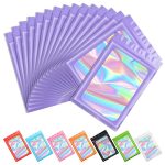 Funfery 100 Pcs Purple Smell Proof Mylar Holographic Bags Packaging Bags Clear Seal Resealable Odor Proof Bag Foil Pouch Zipper