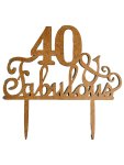 “40 & Fabulous” Wooden Cake Topper Elegant Birthday Party Decoration