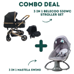 3 In 1 Belecoo 530WC Stroller Set + 3 In 1 Mastela Swing - Black