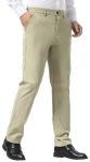 Plaid&plain Men's Dress Pants Slim Fit Stretch Khaki Pants Wrinkle Free 8802 Beige 40X30