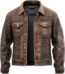 Men's American Fashion Distressed Lambskin Vintage Western Style Motorcycle Real Leather Trucker Jacket Men
