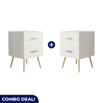 Set Of 2 Modern White Nightstands With Gold Minimalist Legs
