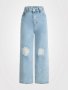 Girl's Casual Ripped Denim Jeans Wide Leg Pants With Distressed Details Elastic Waist Fashion Streetwear For Teens Fluid Pants