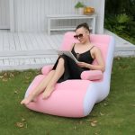 Premium Inflatable Lounge Sofa With Footrest Pink & White Portable Chaise