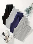 Solid Jogger Pants 4 Pack Casual Elastic Waist Sporty Pants Women's Clothing