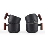 Clasglaz 2.5OZ Ceramic Espresso Cups With Wooden Handle Small Coffee Cups Double Shot Espresso Cups Set Of 4 WG025