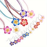 Bohemian Style Floral Alloy Pendant Earrings & Necklace Set 3-PIECE Summer Beach Jewelry For Female Ideal For Daily Wear & Party