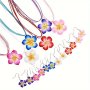 Bohemian Style Floral Alloy Pendant Earrings & Necklace Set 3-Piece Summer Beach Jewelry For Female Ideal For Daily Wear & Party Gift