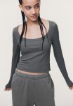 Ribbed Square-neck Top - Dark Khaki Green