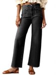 Cicy Bell Womens High Waisted Cropped Jeans Trendy Stretchy Baggy Straight Leg Raw Hem Capri Denim Pants Black