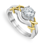Yellow Gold & Sterling Silver Cubic Zirconia Halo Twinset Ring