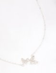 Silver Double Pave Butterfly Short Necklace