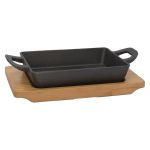 Cast Iron Rect Pan -2 Handles On A Wooden Board - 218/158X110X32MM