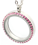FL27 - Pink Stones Floating Locket Necklace In Stainless Steel With Chain