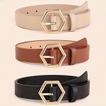 Hexagon Buckle Casual Belts Simple Solid Color Pu Leather Belt Trendy Jeans Pants Belts For Women Daily Use