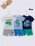 Boys 6-PIECE Casual Outfit Set Cute Dino And Letter Print Versatile Short Sleeve Tee With Shorts Comfy Summer Clothes