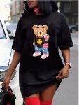 Graphic Print Tee Dress Short Sleeve Crew Neck Casual Dress For Summer & Spring Women's Clothing
