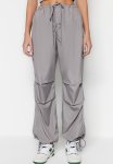 Belted Woven Parachute High Waist Woven Trousers - Gray
