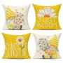 4PCS Daisy Flower Gnome Pattern Spring Throw Pillow Covers For Home Couch Patio Furniture Bench Sofa Porch Decor No Pillow Insert 45.72 45.72CM