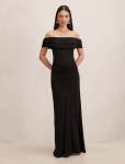 Ania Ruched Bardot Maxi Dress - 16 Black