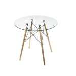 Smte In outdoor Round Glass Dinning Table Coffee Desk Natural Beech Wood Legs With Keychain