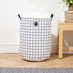 Canvas Laundry Basket Black Grid