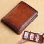 Men's Vintage Top Layer Cowhide Rfid Blocking Wallet Thin Short Multi Function Id Credit Wallet Card Bag Multi-functional Gradient Father's Day Gift