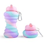 Kids Collapsible Silicone Water Bottle - Purple And Blue Doughnut