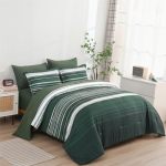 Kakijumn 7 Piece Bed In A Bag Stripe Comforter Set King Size White Grey Green Patchwork Striped Comforter And Sheet Set All Seas