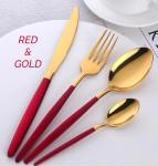 Zs - 2 Tone Cutlery Set 24PCS Set - Red And Gold