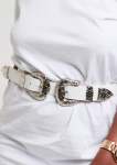 Rode O Double Buckle Belt - White silver - M l