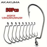 50PCS SET Fishing Hook Carbon Steel Crank Hook For Soft Worm Lure Barbed Fishing Hooks For Texas Rig