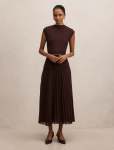 Lorelei Petite Woven Mixed Midi Dress - 16 Chocolate