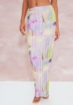 Multi Watercolour Print Plisse Maxi Skirt - Multi