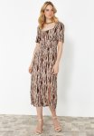 A-line Viscose Woven Midi Dress - Neutral & Brown
