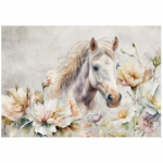 Deco Print White Horse And Flowers