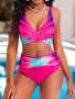 Ombre Contrast Color 2 Piece Set Bikini V Neck Criss Cross Straps High Cut Swimsuits Women's Swimwear & Clothing