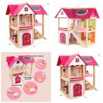 Wooden Dollhouse With Furniture 2-STOREY Play House Set
