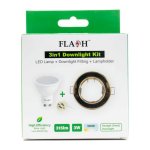 Flash 3IN1 Downlight KIT-1X Dowlight FITTING+1X 3W GU10 LED Lamp 6000K+1X GU10 Lampholder