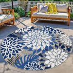 6X6 Outdoor Area Rug Washable Multicolored Patio Rug Tropical Botanical Floral Chenille Waterproof Outdoor Carpet Non-slip For P