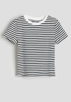 Ribbed Cotton Jersey Top - White Black Striped