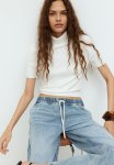 Fine-knit Polo-neck Top - Cream