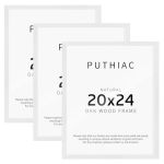 Puthiac 20X24 Solid Oak Wood Picture Frame No Mat Wall Display Only Vertical Or Horizontal Plexi Front 3 Pack White