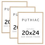 Puthiac 20X24 Solid Oak Wood Picture Frame No Mat Wall Display Only Vertical Or Horizontal Plexi Front 3 Pack Natural Oak