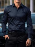 Men's Classic Fashion Dress Shirt Long Sleeve Single Breasted Lapel Shirt In Solid Color Suitable For Business And Formal Occasi