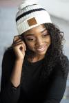 Cream & Navy Striped Beanie