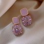 Elegant Purple Rhinestone Square Stud Drop Earrings With Synthetic Gemstone Simple Alloy Style For Daily Wear All-season Versatile Fashion Jewelry For Women - 1 Pair