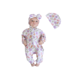 Baby Grow With Beanie And Bow Pink And Purple Drawing Flower